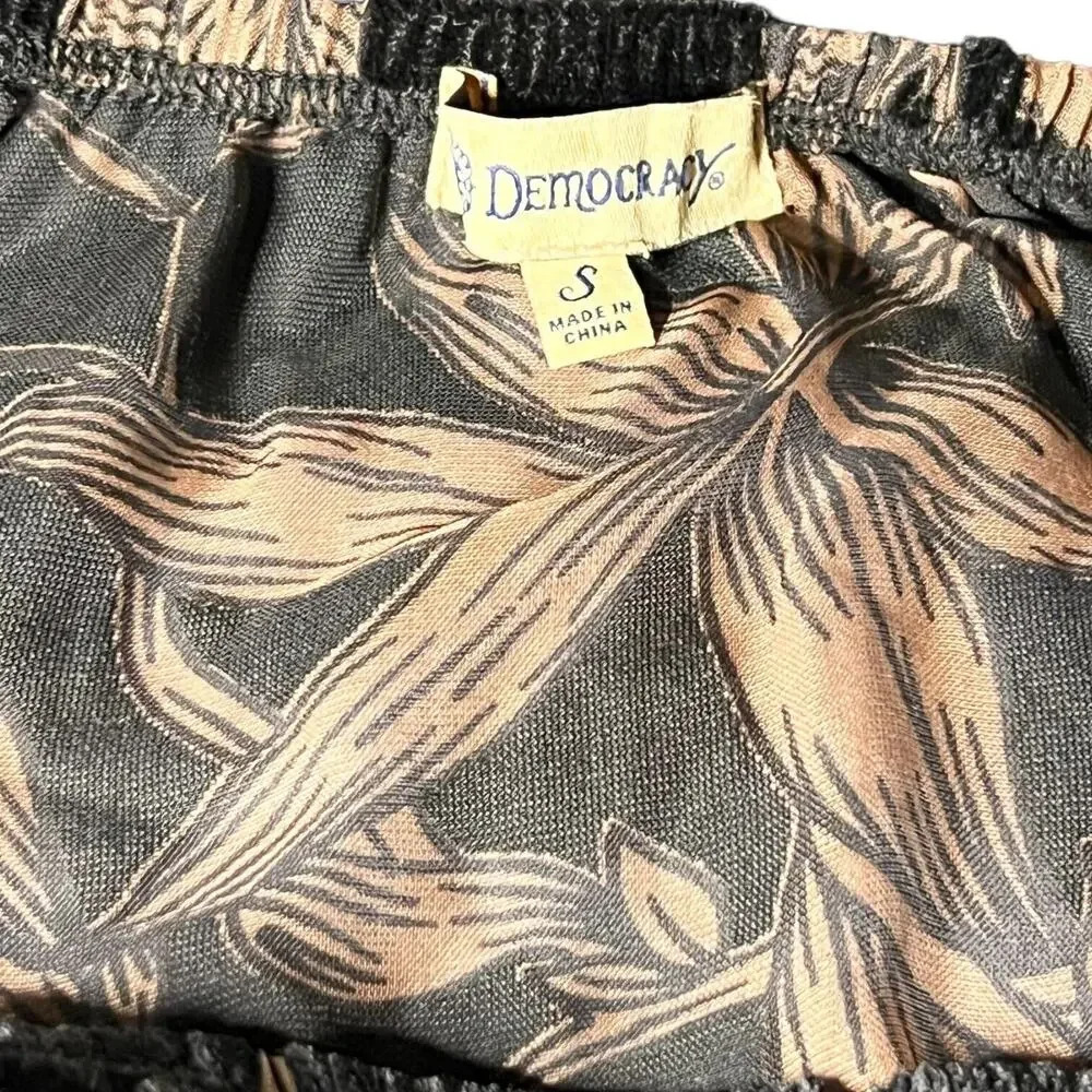 Democracy Floral Velvet Blouse Women's‎ Small Black/Brown Sheer Goth Bell Sleeve - Picture 4 of 5